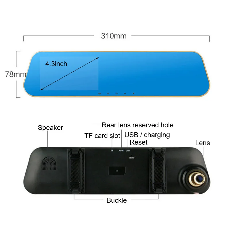 TOSPRA Full HD 1080P Автомобильный видеорегистратор Dashcam Камера авто 4 3 дюймов зеркало
