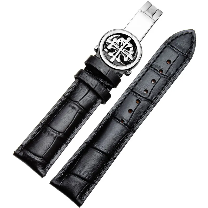 Кожаный ремешок подходит для наручных часов patek Philips, цепочка для часов из коровьей кожи, складывающаяся кнопка из розового золота, 19 20 22 мм - Цвет ремешка: 1