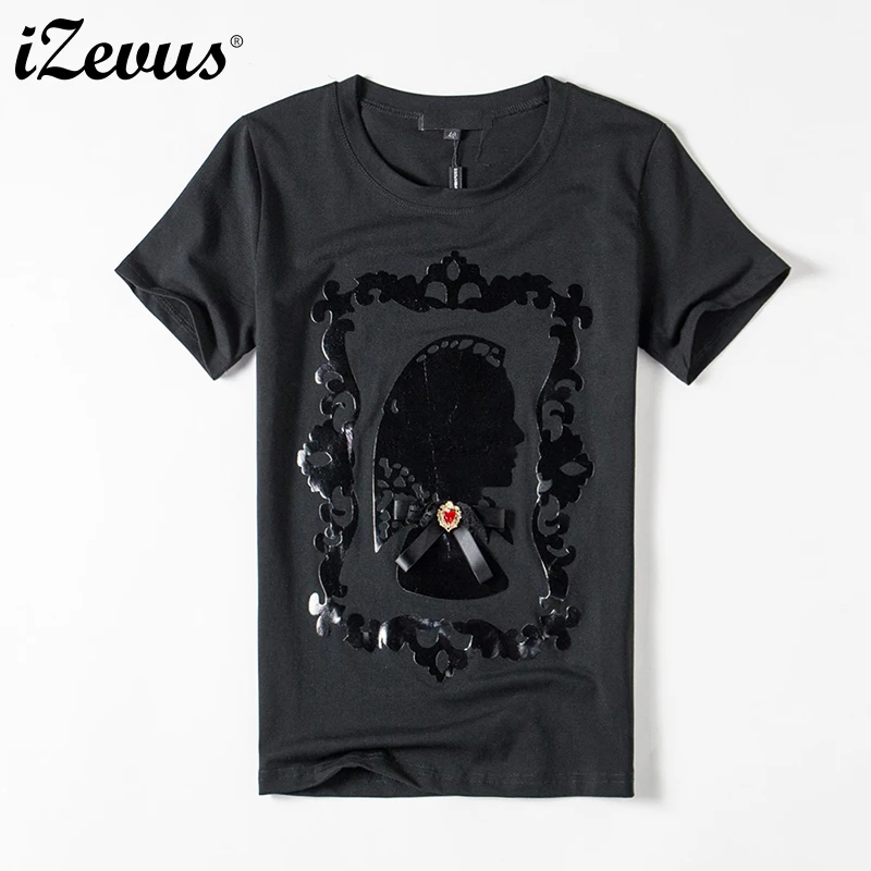 IZEVUS печати портрет Gem футболка Для женщин летние футболки свободные короткий