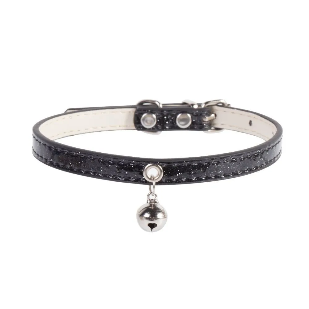 Black(Alloy) Кожаный ошейник для маленьких собак и кошек с колокольчиком, регулируемые ремни для кошек и котят, ошейники для щенков, ошейники для чихуахуа, товары для домашних животных - Цвет: Black(Alloy)