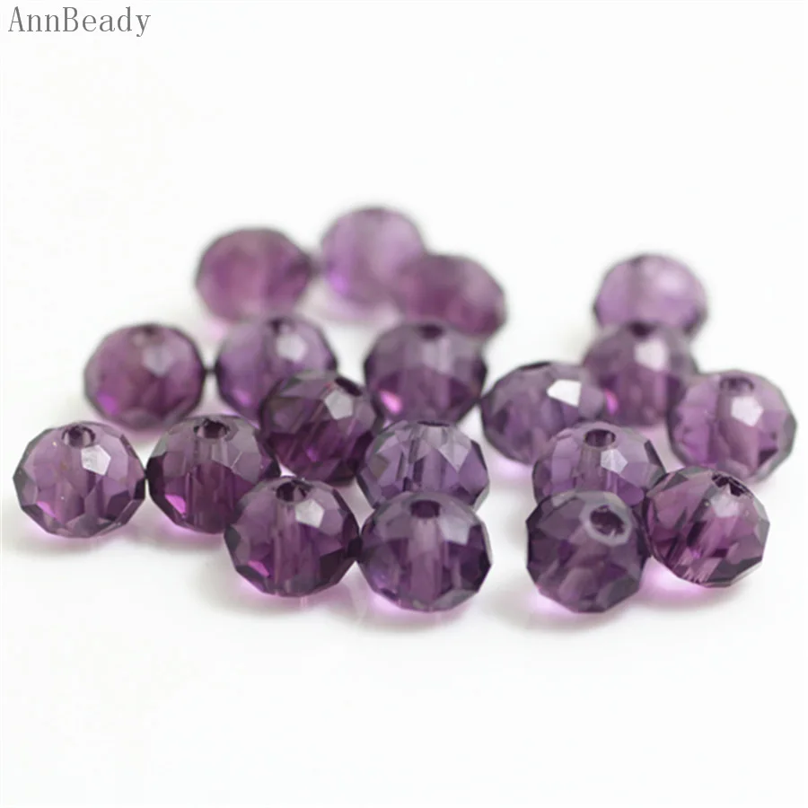 purple AnnBeady, одноцветные красные, серебристые, 4x6 мм, 50 шт., австрийские граненые стеклянные бусины Rondelle, бусины для изготовления ювелирных изделий - Цвет: purple