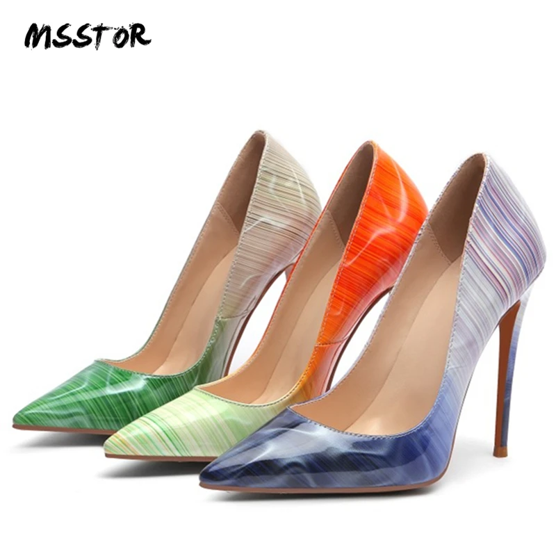 Msstor/открытые туфли-лодочки на высоком каблуке Свадебные туфли смешанных цветов