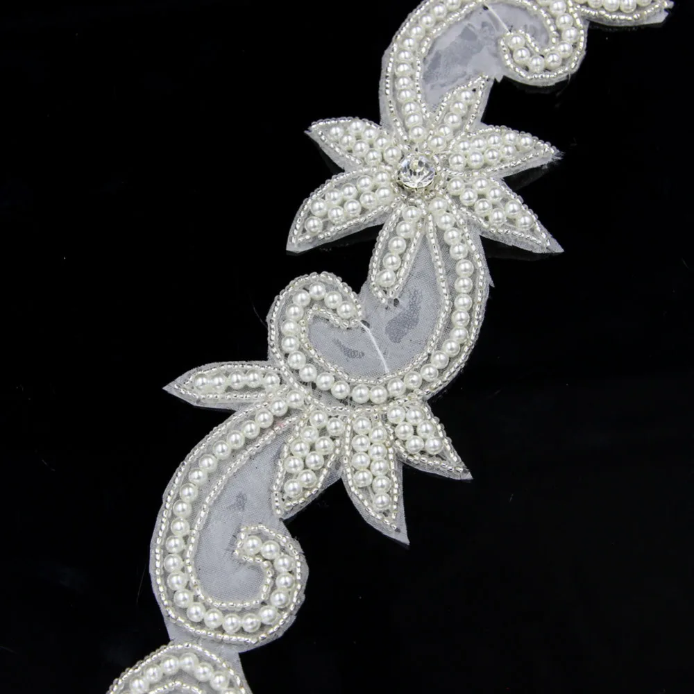 1 Yard Beige Pearl Applique Flower Sewing Trims On For Wedding Bridal Dress R2711F01 | Дом и сад