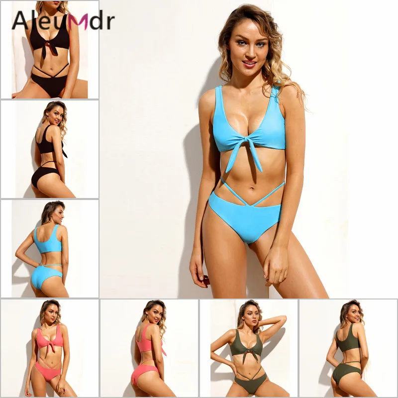 Aleumdr Sexy Bikini Set 2018 Summer Beach Women Black Brazilian Tied Swimsuit Swimwear LC410631 Traje De Bano Mujer |