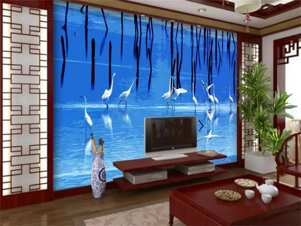 3D обои на заказ фотообои для гостиной с изображением лебедя озера дивана