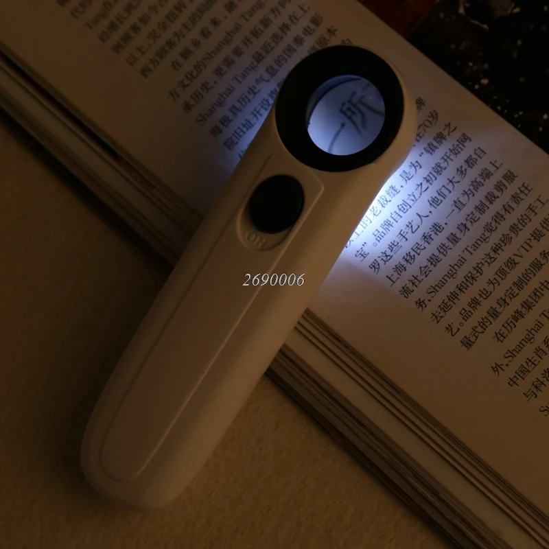 (OOTDTY)40X ручной 2 светодиодный светильник лупа для чтения увеличительное стекло