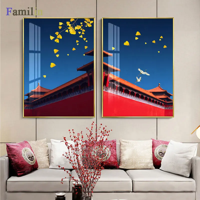 Картина в стиле ретро печать на холсте китайский пейзаж настенный