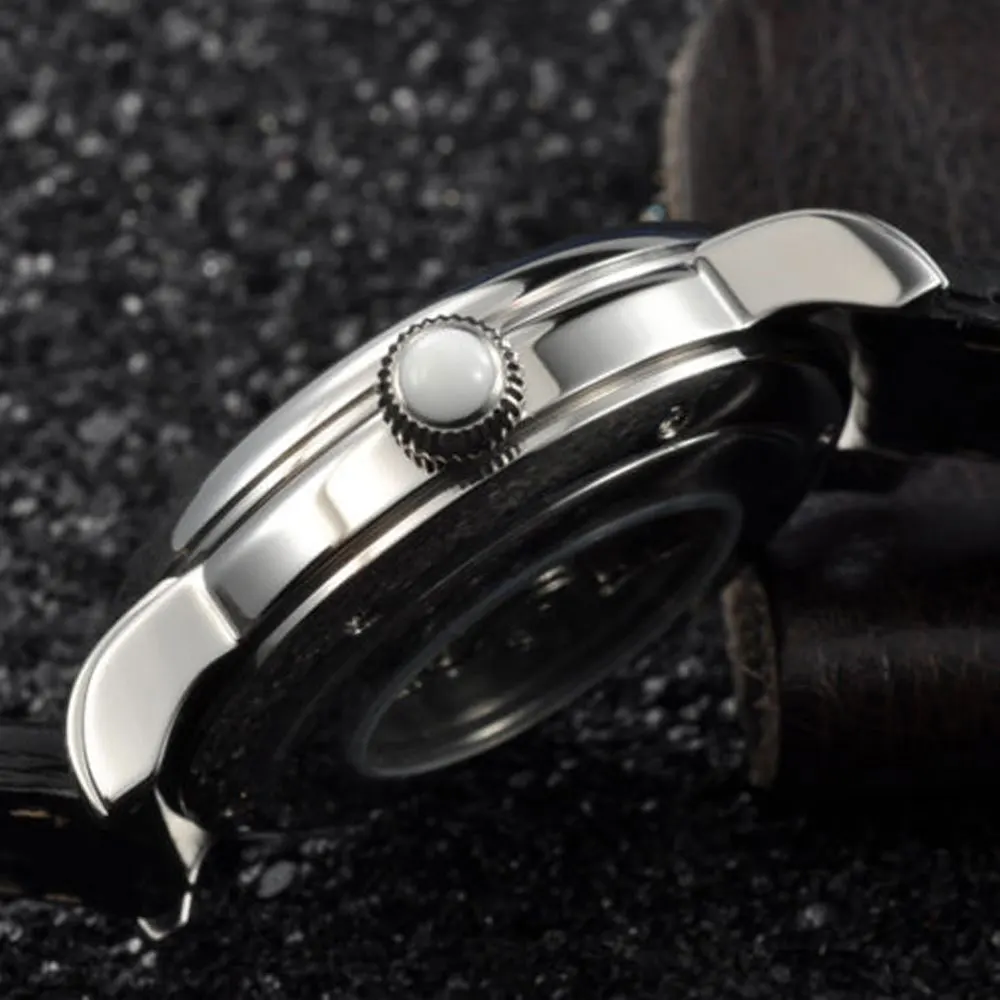 42 мм синий циферблат роскошный модный светящийся дайвер кожаный ремешок мужской