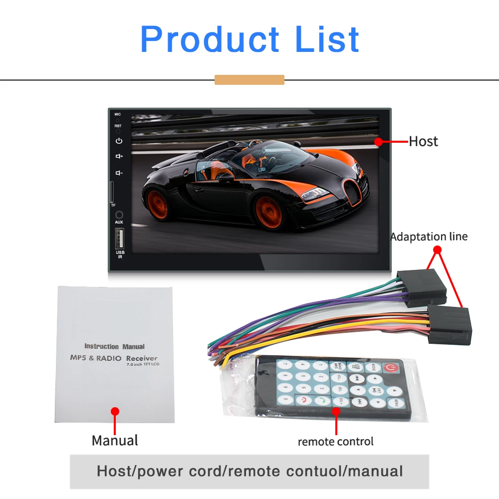 AMPrime 2 din Universal Car Radio 7'' MP3 MP5 Bluetooth Multidia Player Mirrorlink FM AUX/USB/SD Autoradio Backup Steering Wheel |