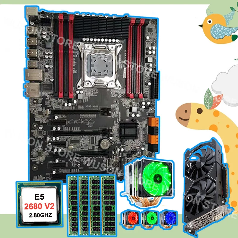 Runing ATX X79 материнская плата с процессором Intel Xeon E5 2680 V2 2,8 GHz SR1A6 кулер для процессора ram 4*16G 1600MHz RECC видеокарта GTX1050Ti 4G