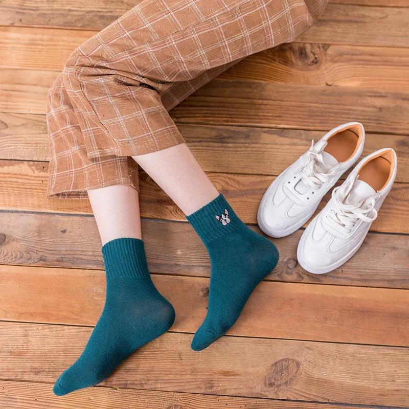 Новые женские носки Повседневные Дышащие 5 пар милые хлопковые однотонные Носки