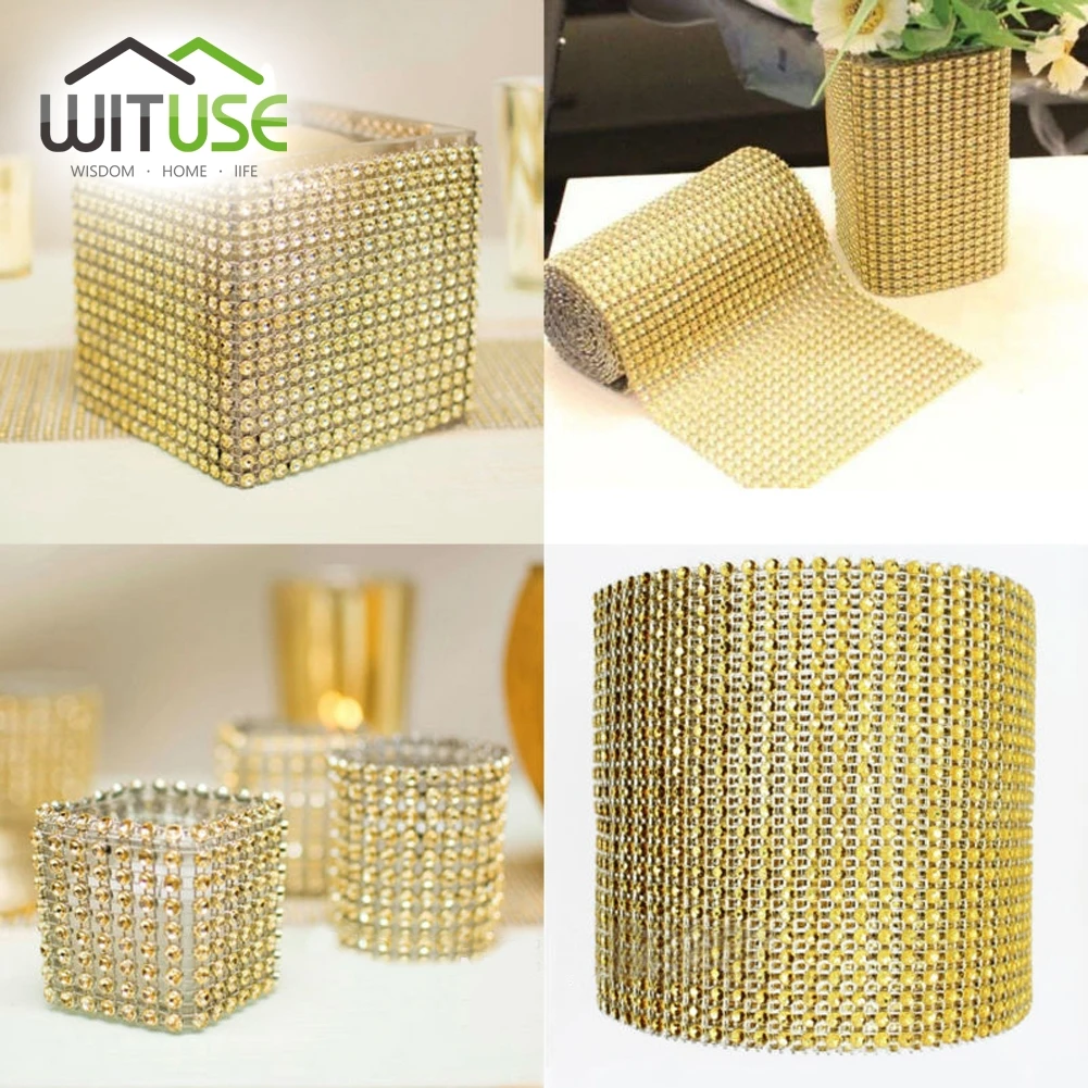 

NEW Yard 8 24 Rows Bling Diamond mesh Wrap ribbon silver Rhinestone Mesh Roll Tape Tulle Crystal Ribbon cake wedding decoration