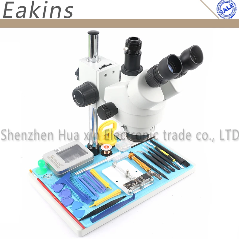 

7-45X Trinoculaire Stereo Microscope+56 LED Light+Universal Bracket+Insulation Pad+Phone Repair Tool Kit For Phone PCB Rework