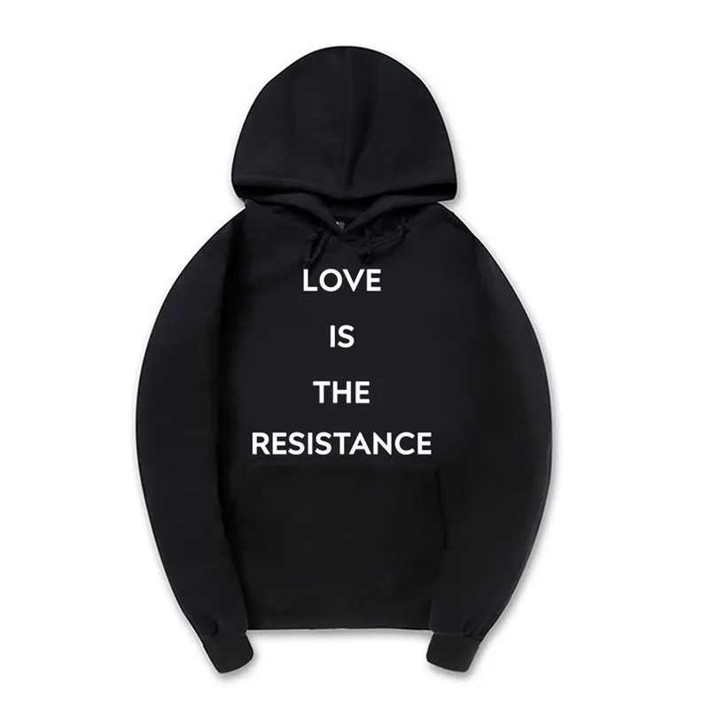 Мужские толстовки с капюшоном надписью love is the resistance хлопковые длинными рукавами