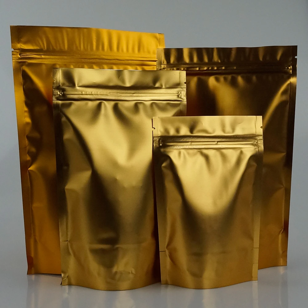 100 шт./лот 14*22 см подставка матовая Золотая Алюминиевая фольга ziplock