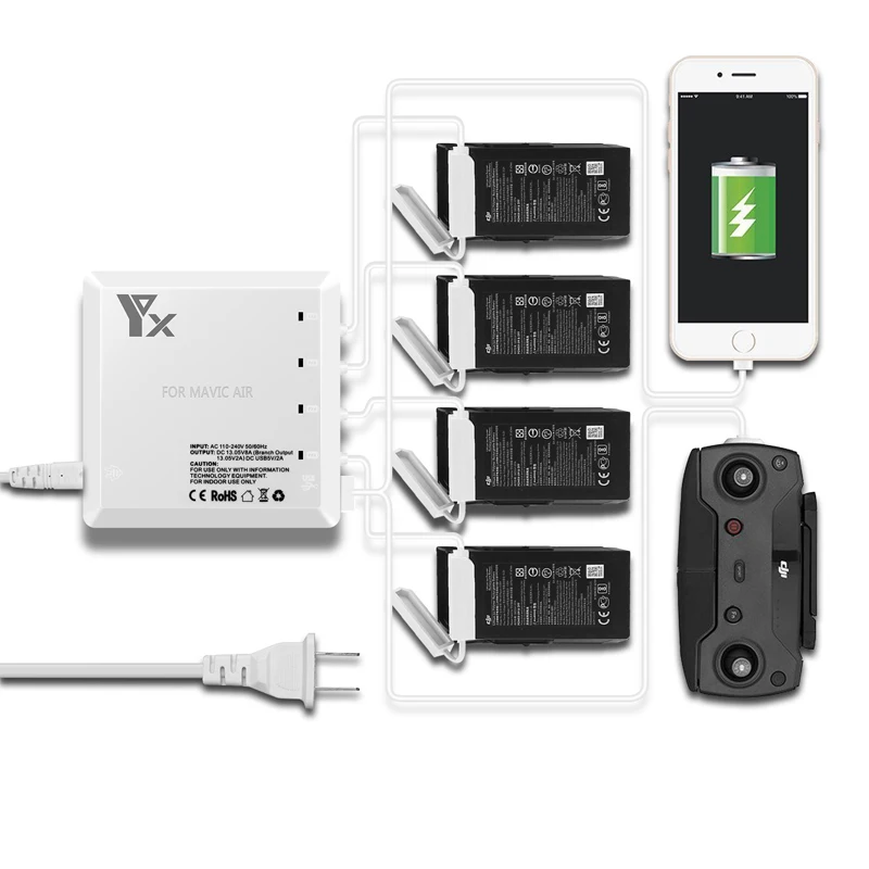 

6 in 1 Drone Battery remote control charger Intelligent Charging with USB Port For DJI Mavic air Accessories