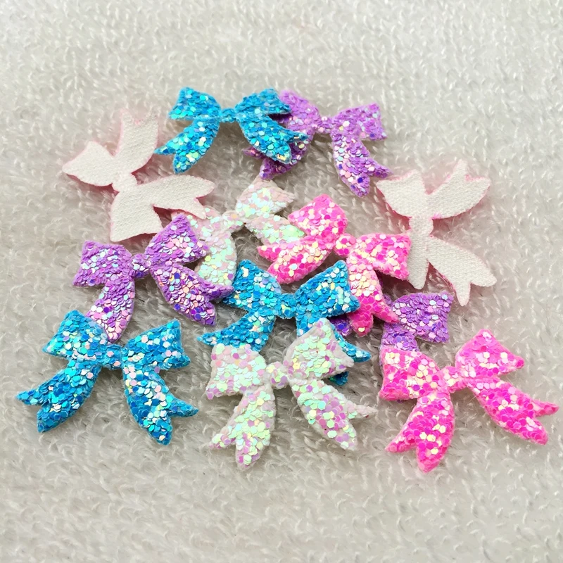 HOT 20*26mm Padded Shiny/Glittered Bow Appliques Mix Colors Bows patches for clothing 100pcs/lot -C63A*5 | Дом и сад