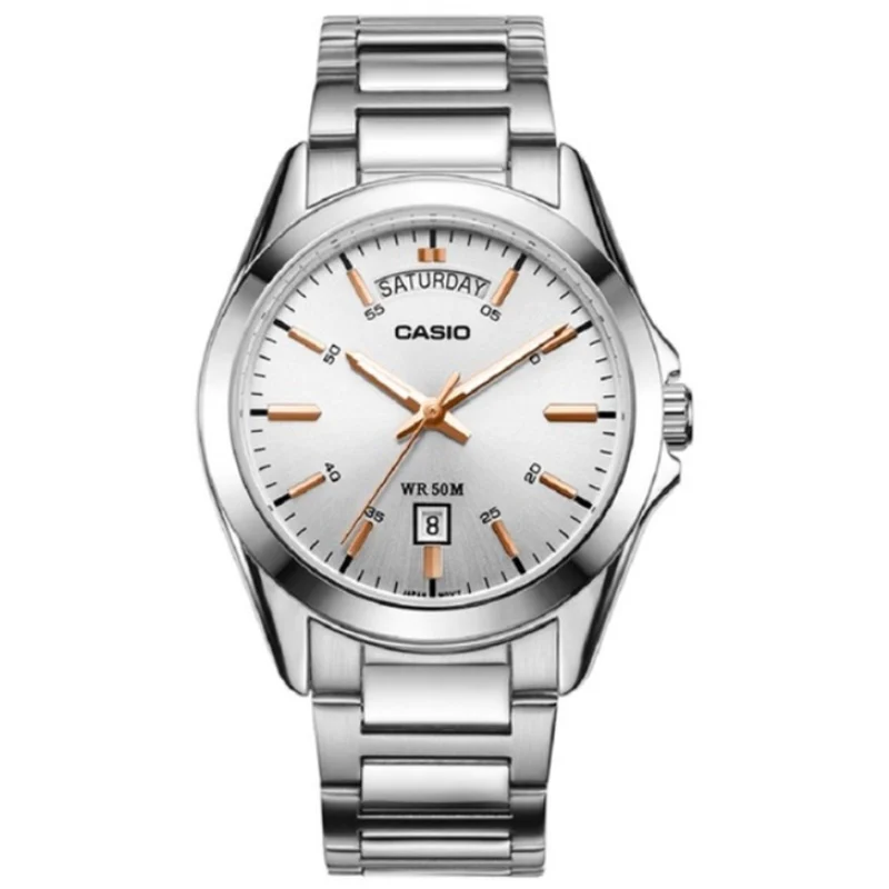 CASIO Часы Топ люксовых брендов наручные Мужские часы Серебристый Повседневное человек часы ретро Relogio masculino световой Сталь MTP-1370L