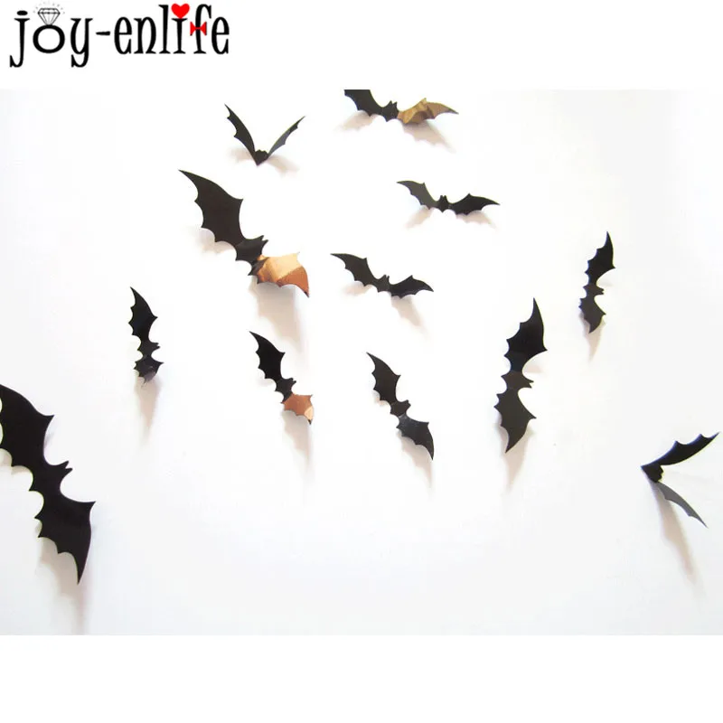 12 шт. Хэллоуин украшения 3D Черный ПВХ жуткая летучая мышь наклейка на стене