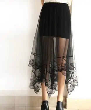 1 шт./лот летняя длинная кружевная юбка в Корейском стиле для девушек черная белая