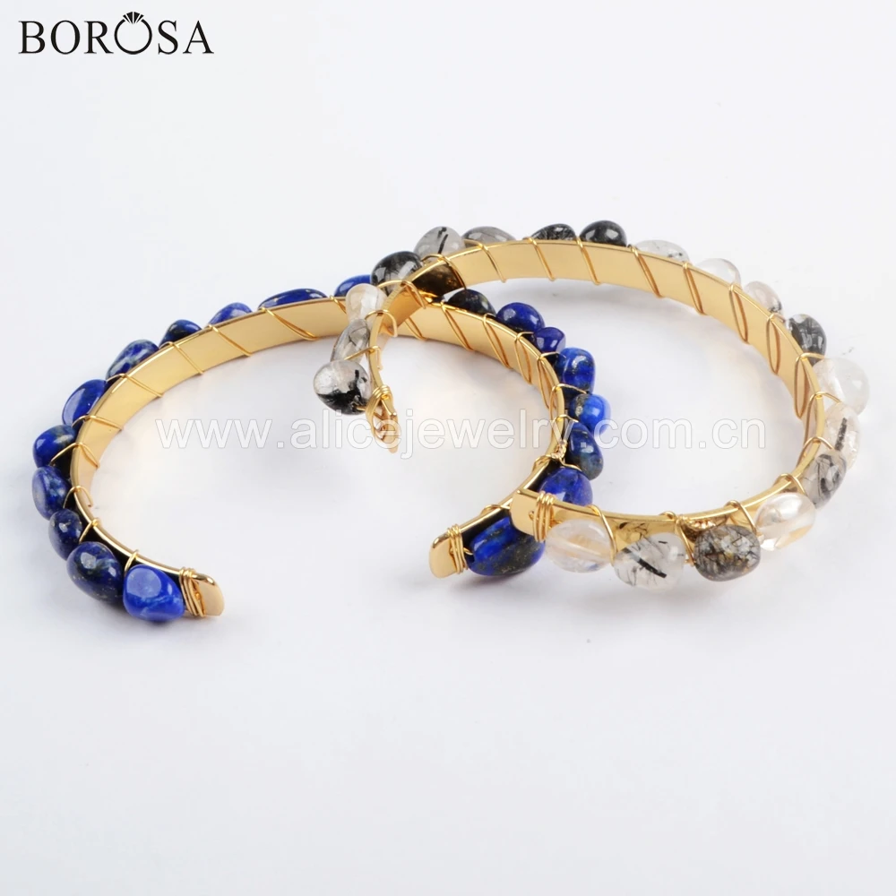 Браслет-манжета BOROSA 5 шт. из натурального кварца кристалл для волос Агаты лазурит