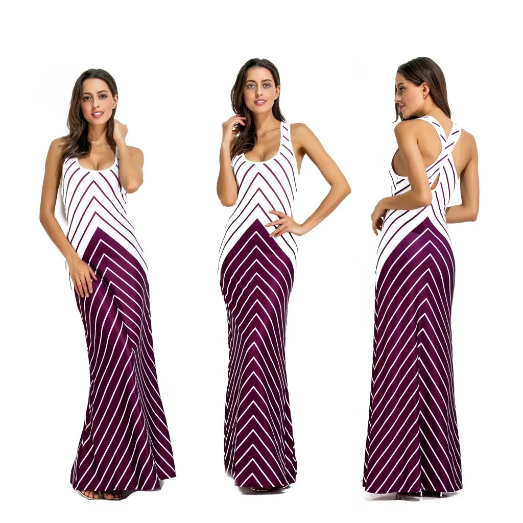 Europe Station 2019 New Sleeveless Striped Cross Vest Long Mopping Dress Female | Женская одежда
