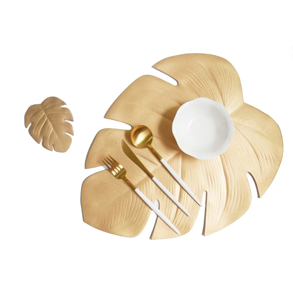 New Brand Fake Palm Leaves Table Placemat Cup Coaster Tea Table Mat Hawaii Wedding Table Decoration Summer Party Insulated Pad