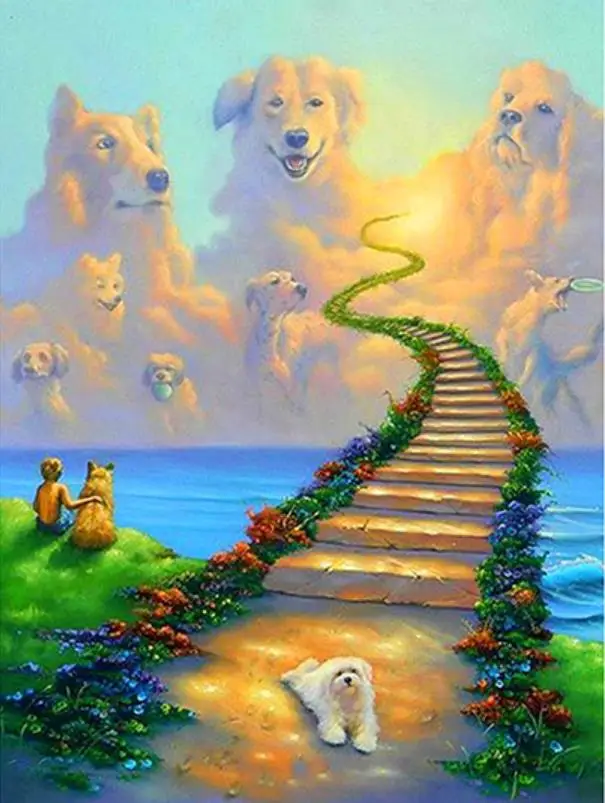 

5D DIY Diamond Painting Ladder Scenery Diamond Embroidery Dogs Full Cross Stitch Needlework Home Decor Round drill gift