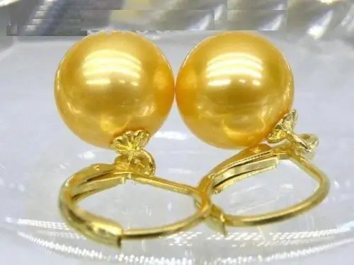 

Huge AAA round 16mm south sea golden shell pearl earrings 14k/20 solid gold