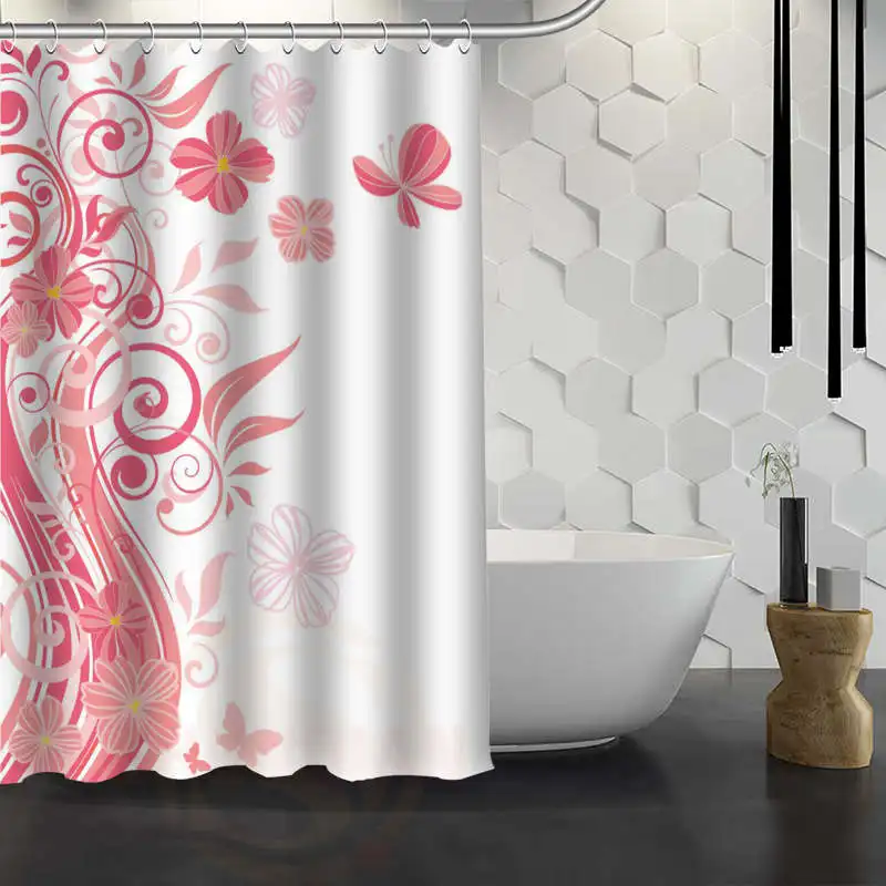 

Hot Sale Custom Elegant flowers Shower Curtain Waterproof Fabric Bath Curtain for Bathroom F#Y1-17
