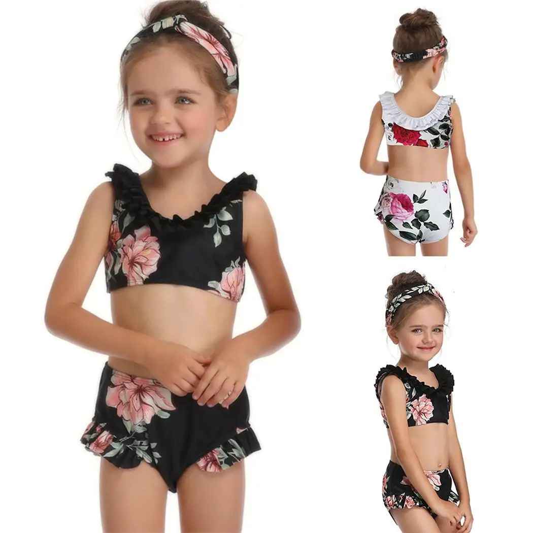 Модный Купальник цветочный принт для девочек из 2 предметов милый купальный