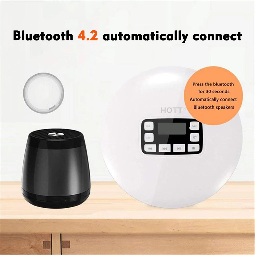 HOTT CD611T портативный Bluetooth CD-плеер с перезаряжаемой батареей светодиодный дисплей, CD walkman наслаждаться музыкой и аудиокнигой