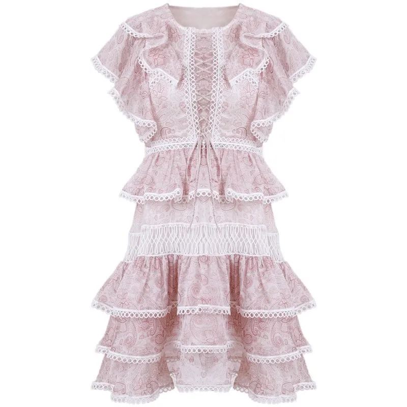 CHICEVER летнее элегантное розовое шифоновое платье для женщин с круглым вырезом и