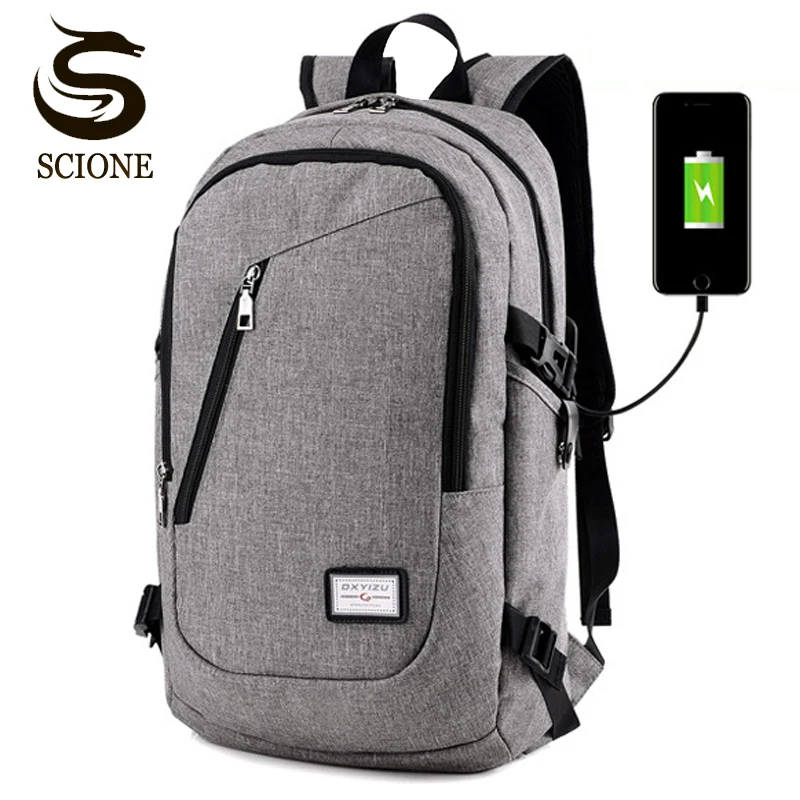 Модные популярные многофункциональные мужские рюкзаки с USB зарядкой для 15