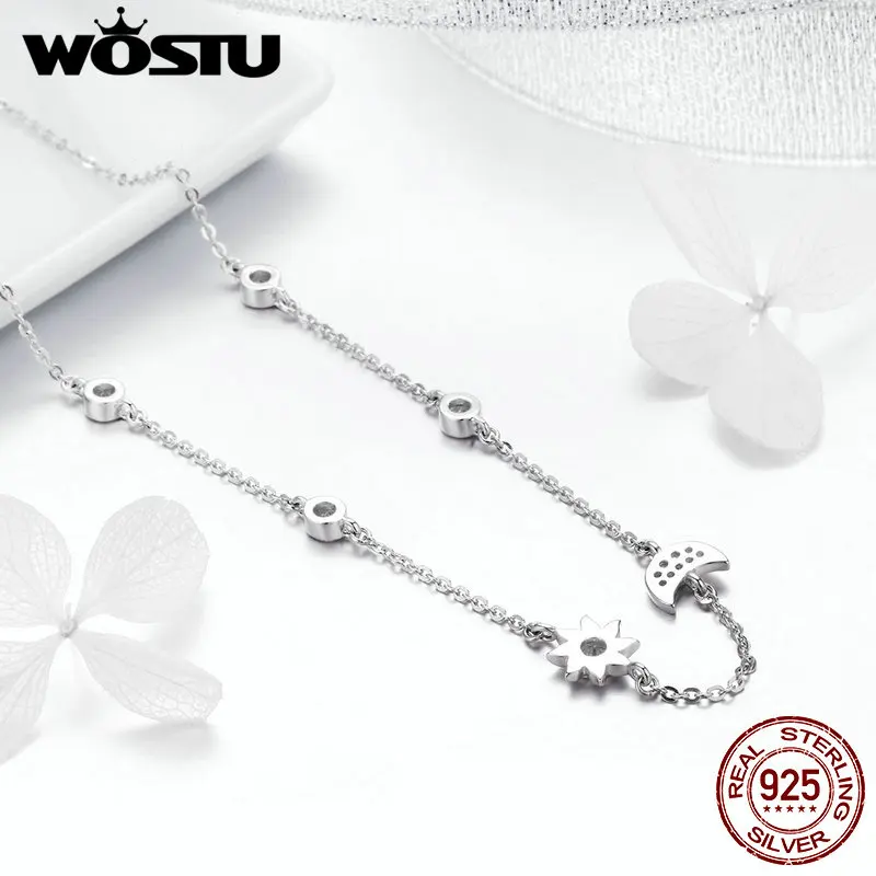 Женское Ожерелье с кулоном WOSTU ожерелье из серебра 925 пробы блестящей Луной и