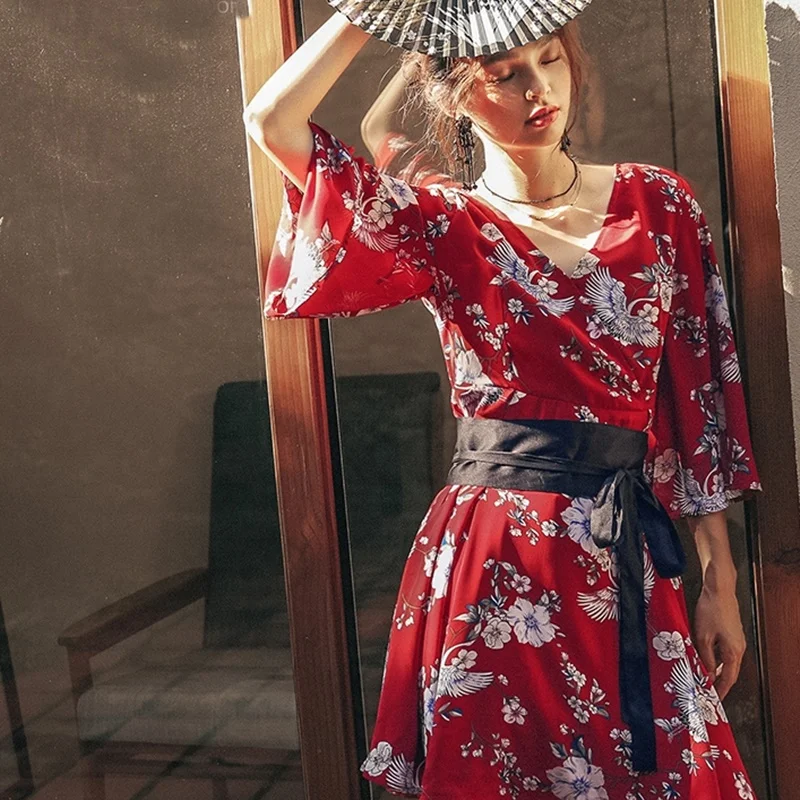 Традиционные японские кимоно японский костюм гейши Оби хаори японское женская