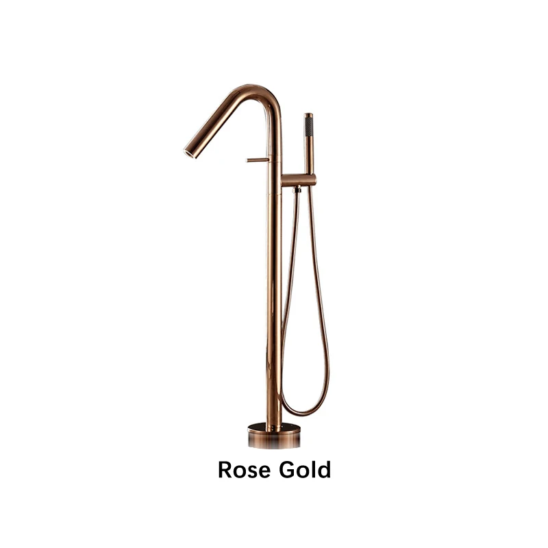 Rose Gold Пол ванной комнаты стоячий кран Полный Твердый латунный Смеситель для ванной комнаты смеситель для душа блестящий золотой розовый золотой черный хром AH3036 - Цвет: Rose Gold