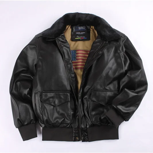 Black Leather Jacket Куртка-бомбер из искусственной кожи, мужская зимняя куртка с меховым воротником, Классическая свободная мотоциклетная куртка, Мужская куртка-пилот, Ретро стиль, толстая теплая куртка - Цвет: Black Leather Jacket