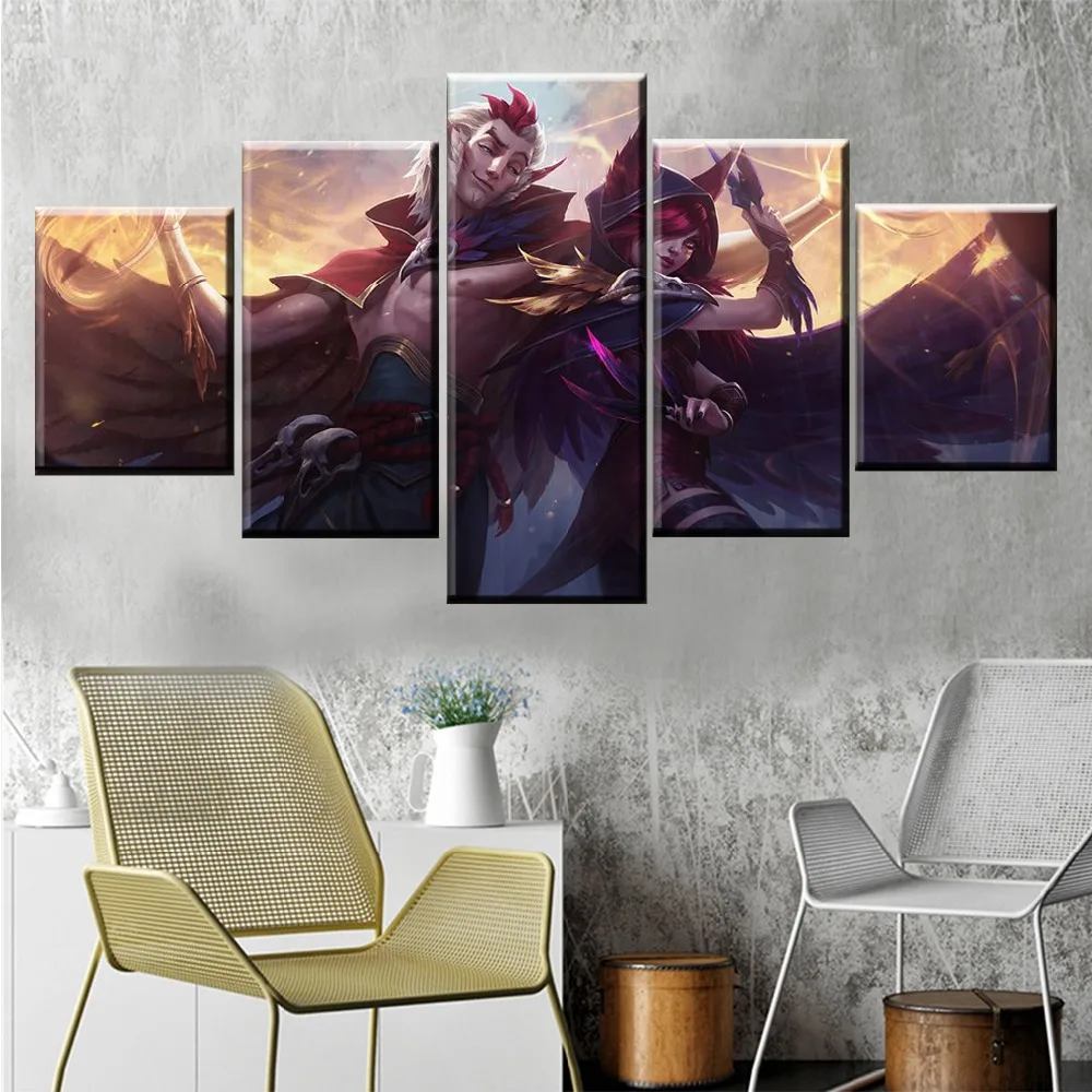 Набор для рисования на холсте Постер Квадро в стиле игры LOL xyi/Rakan 5 панелей