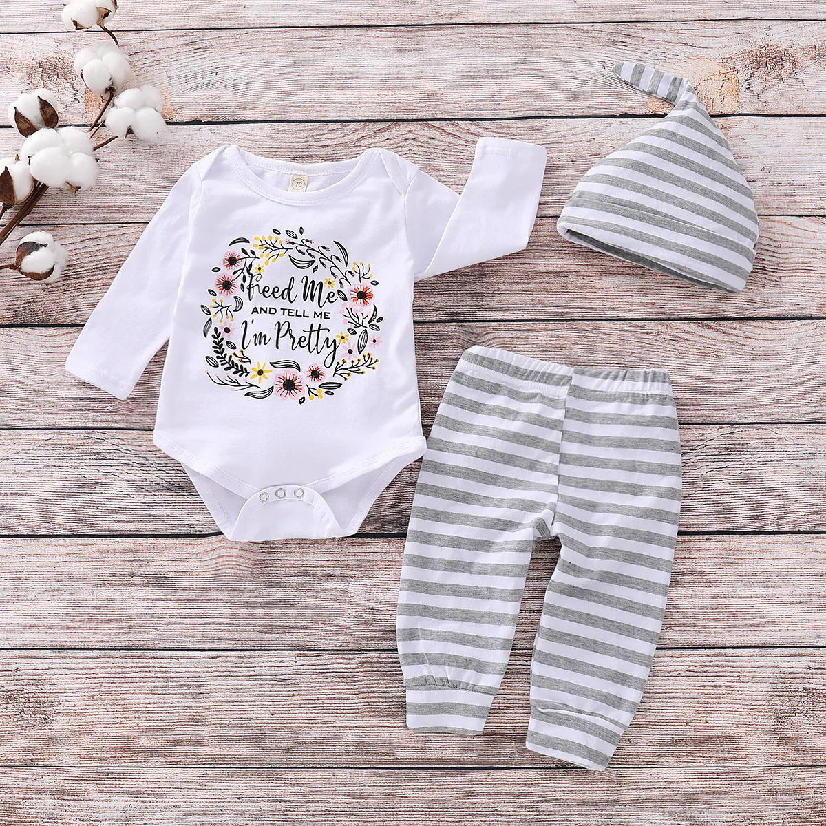 Toddler Fashion Autumn Clothing Sets Newborn Baby Girls Boys Flower Letter Suits Little Kids Bodysuit+Pants+Hats 3pcs Outfits | Детская