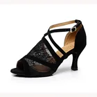 Женские бальные туфли для латиноамериканских танцев, черные сетчатые сандалии для сальсы, женская обувь для танго, чача, самбы, танцевальные туфли на высоком каблуке 7,58,510 см, 1637