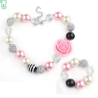 2020 new cute kids flower jewelry set chunky acrylic bubblegum beads pendant necklace bracelet children kid girls necklaces sets