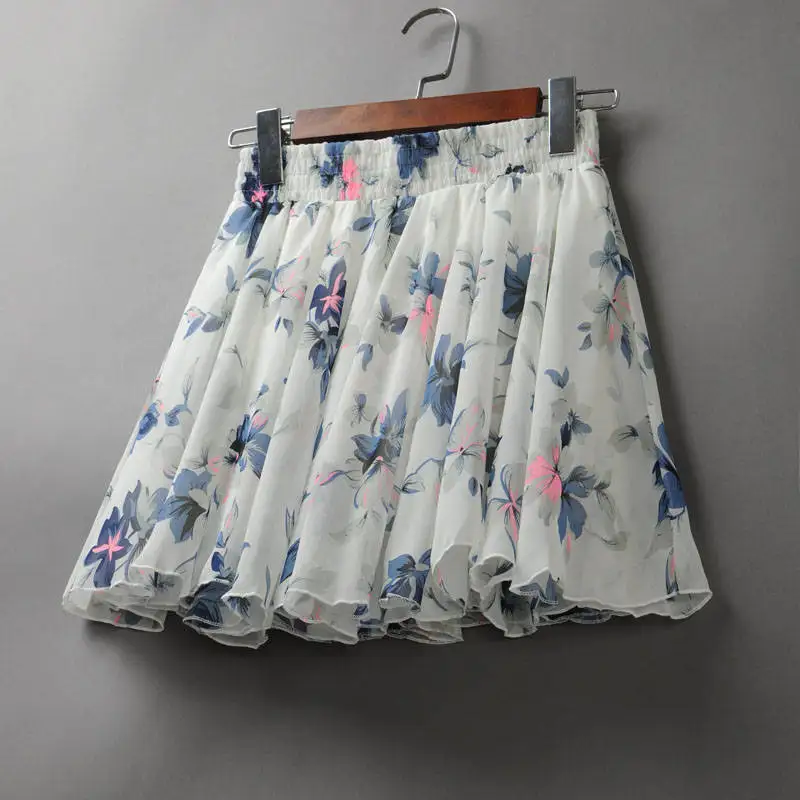 Новая женская летняя мини юбка Jupe Femme Цветочная плиссированная юбка Boho пляжная шифоновая юбка с высокой талией женские короткие сексуальные юбки C5346