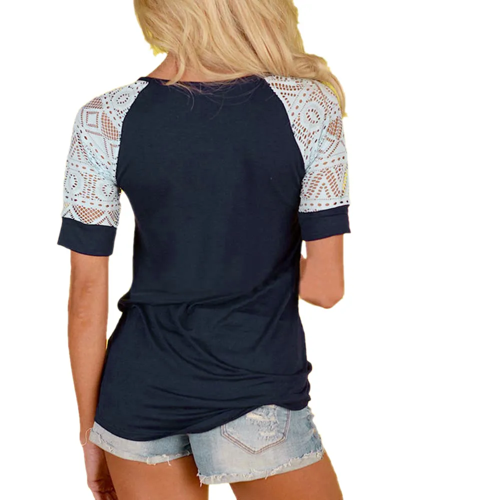 Модные женские модные футболки 2018 летние топы Повседневная футболка кружевные