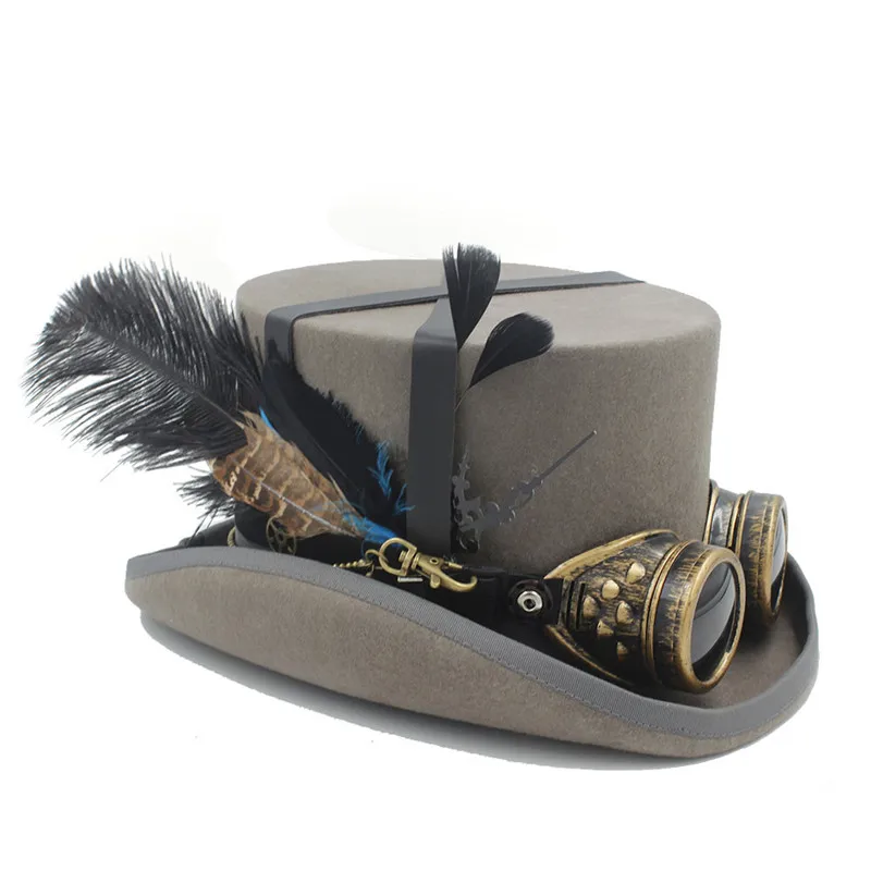 Шляпа в стиле стимпанк для мужчин и женщин из 100% шерсти с очками ручной работы