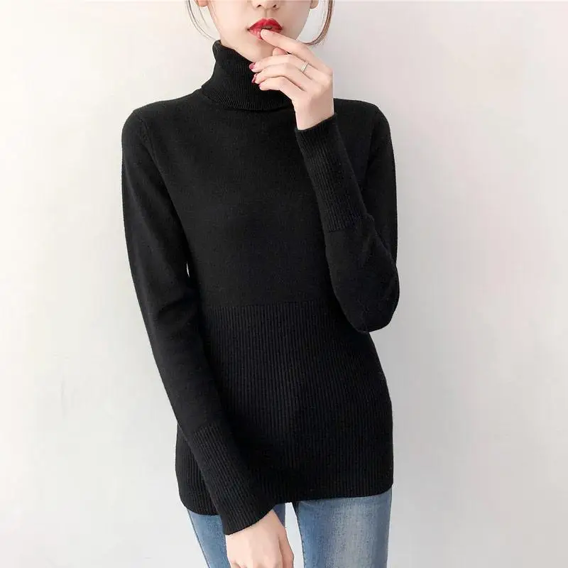Женский Длинный свитер с высоким воротом повседневный вязаный пуловер длинным