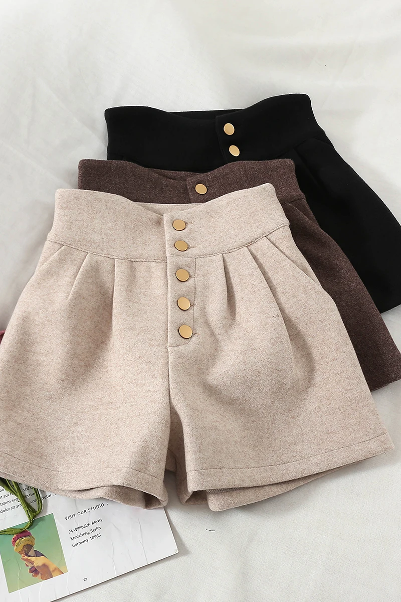 2019 новые модные женские Шорты Зима Элегантный Высокая талия похудения шерстяные