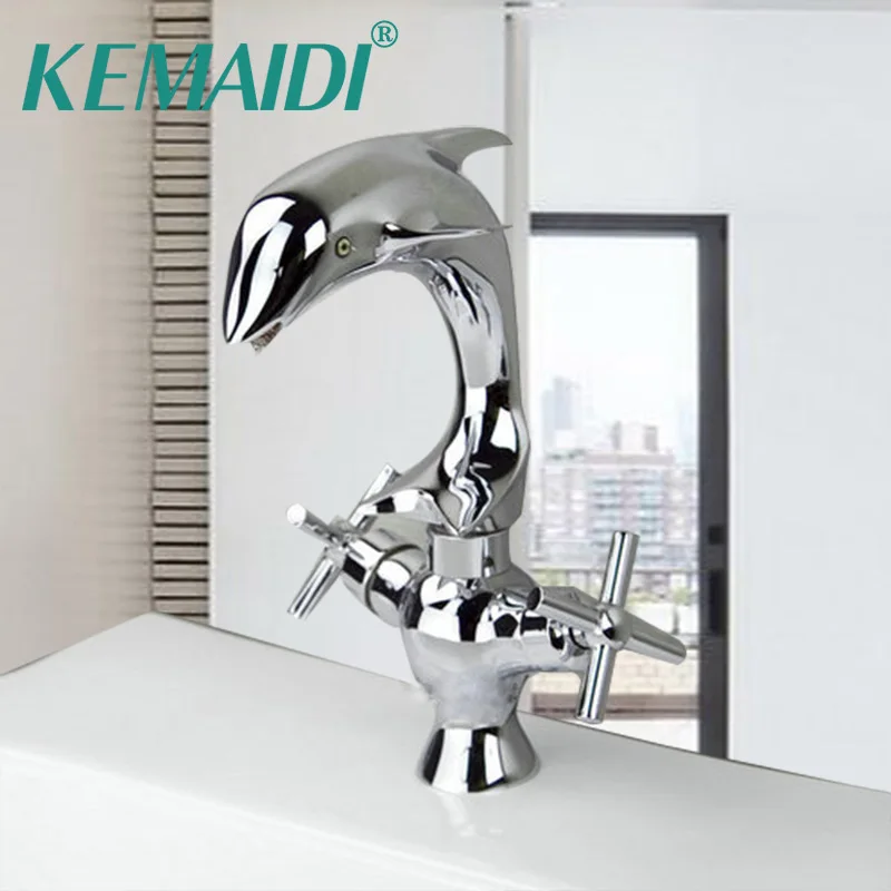 KEMAIDI Bathroom kitchen Faucet Mixer Tap Dolphin Deck Mounted Dual Handle Single Hole Brass Chrome Polished Waterfall | Обустройство