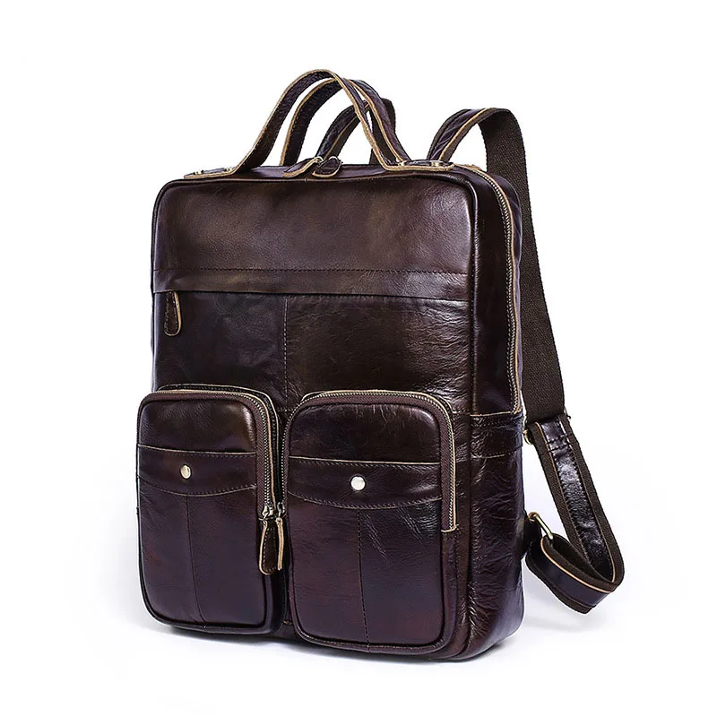 Рюкзак мужской из натуральной кожи школьная сумка высокого качества для