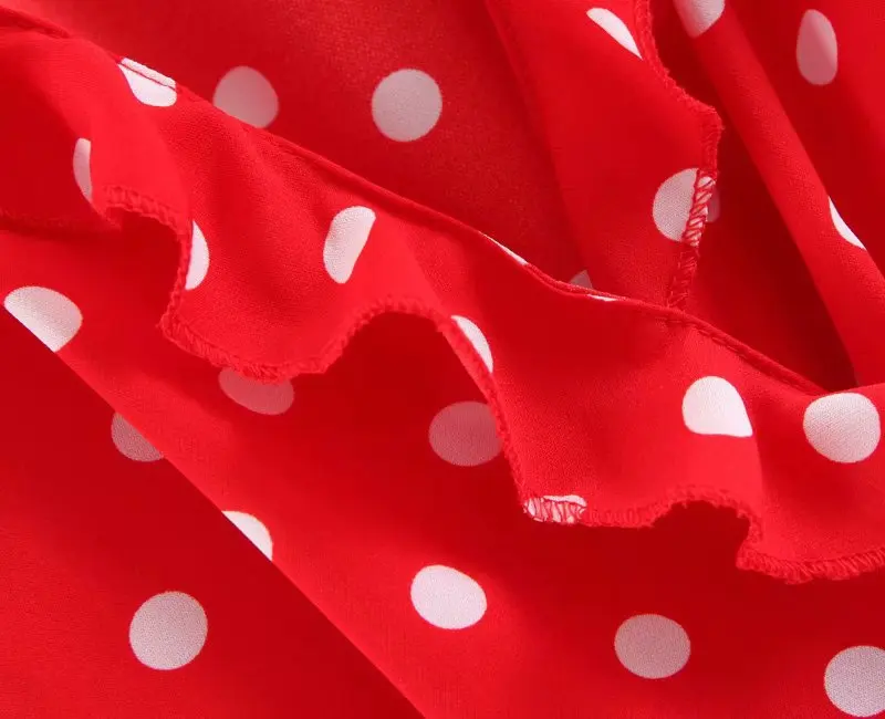 Летнее платье robe femme, женское платье, красное, в горошек, с принтом, сексуальное, с v-образным вырезом, с оборками, на талии, с поясом, пляжные платья для женщин